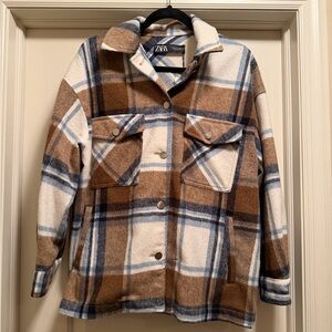 Zara Checkered Jacket in Brown and Blue